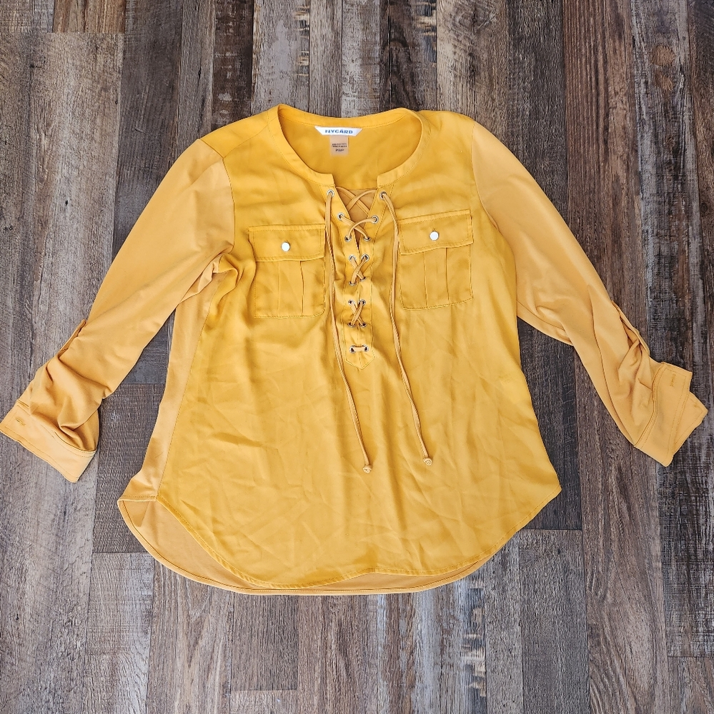 Nygard Lace Up Chest Pocket Blouse
